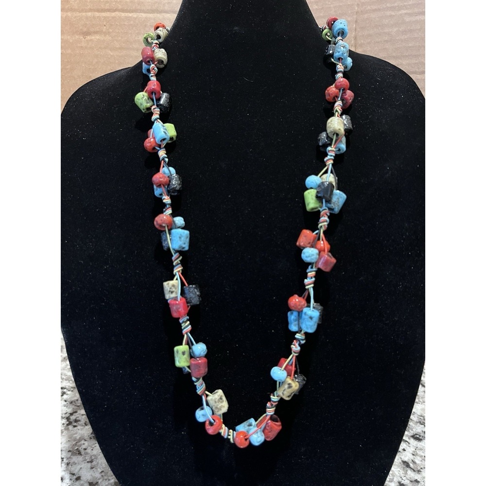 Vintage African Recycled Krobo Glass Bead Necklace Zulu Wire Coiled Art Unique